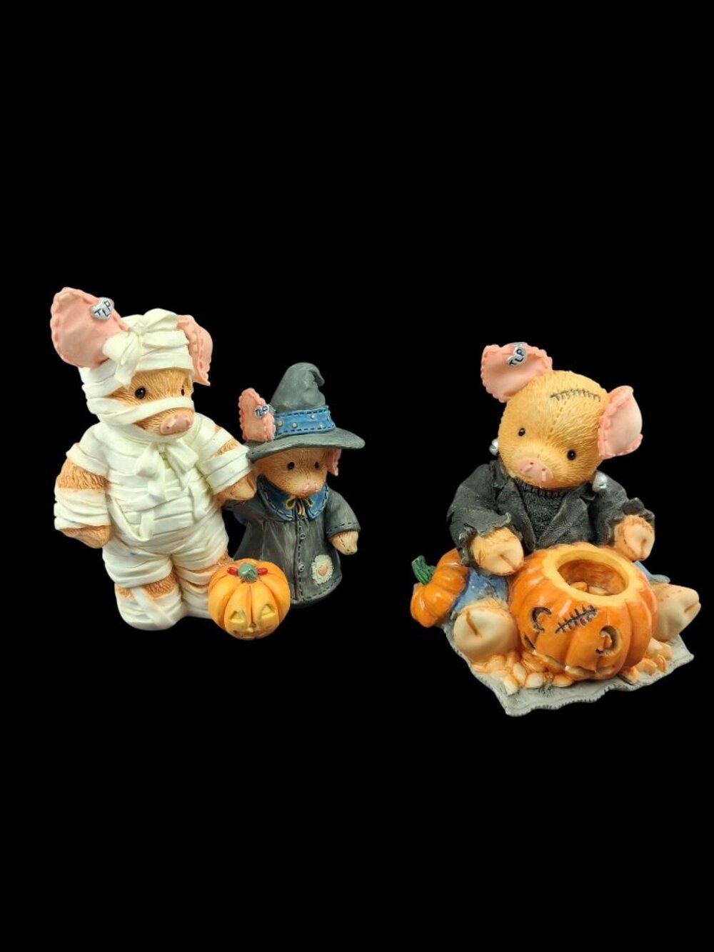 Enesco 1995 & 1998 TLP Figurines Halloween "Frankenswine" & Mummy Pig Set